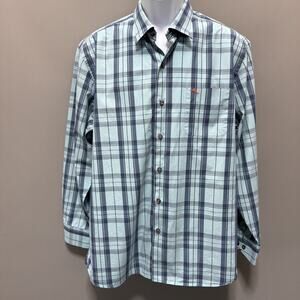 Tommy Bahama Blue Plaid Long Sleeve Button Up 100% Pima Cotton Mens Size L